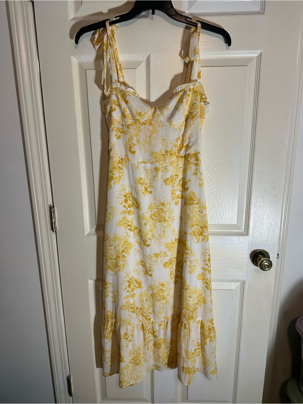 Aqua White Maxi Dress with Yellow Floral Print and Tie Straps